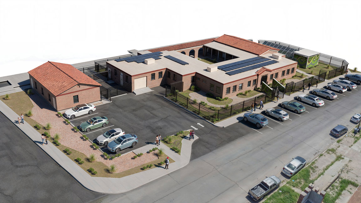 Architectural rendering of the renovated and expanded Alamito Community Center.