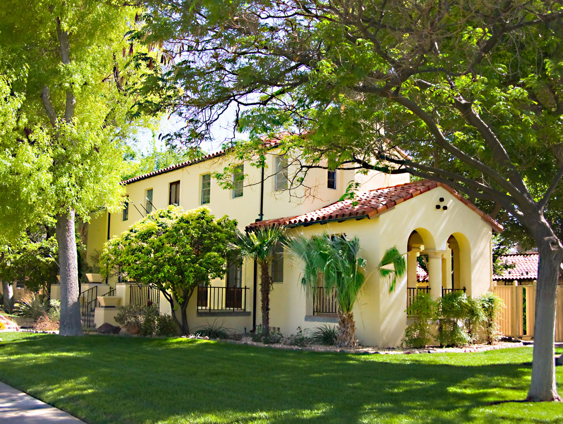 Renovated historic officer's quarters exterior at Fort Bliss.