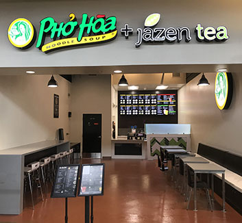 Exterior view of the dual concept Pho Hoa & Jazen Tea restaurant.